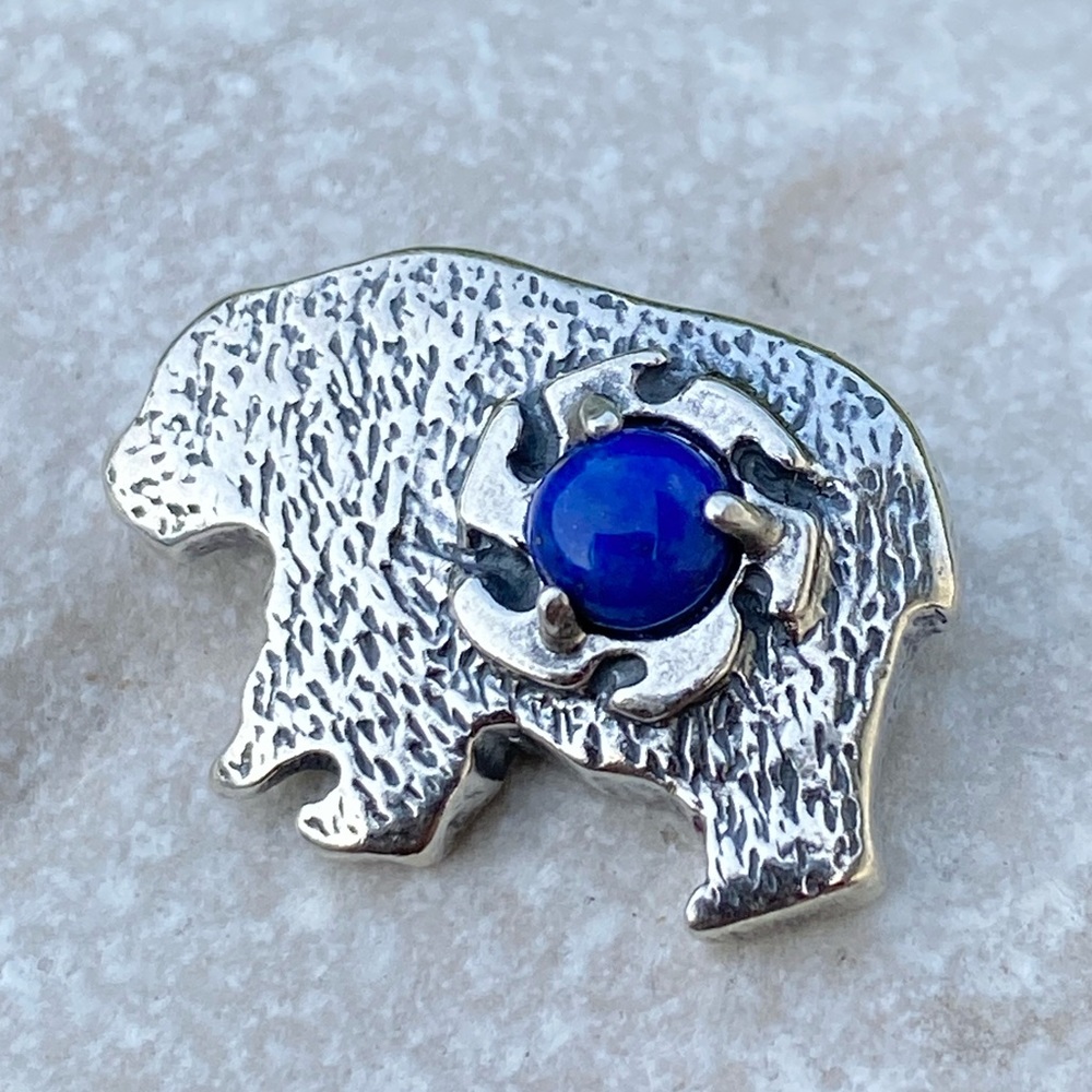 Bear Pendant .925 Sterling Silver w/ genuine Lapis Lazuli made in USA Sun